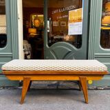 Oak bench with custom cushion