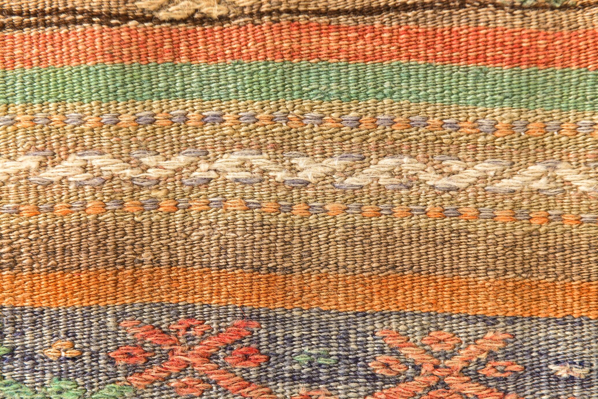 5x8 Green & Orange Striped Pattern Persian Kilim Rug, 155x250Cm