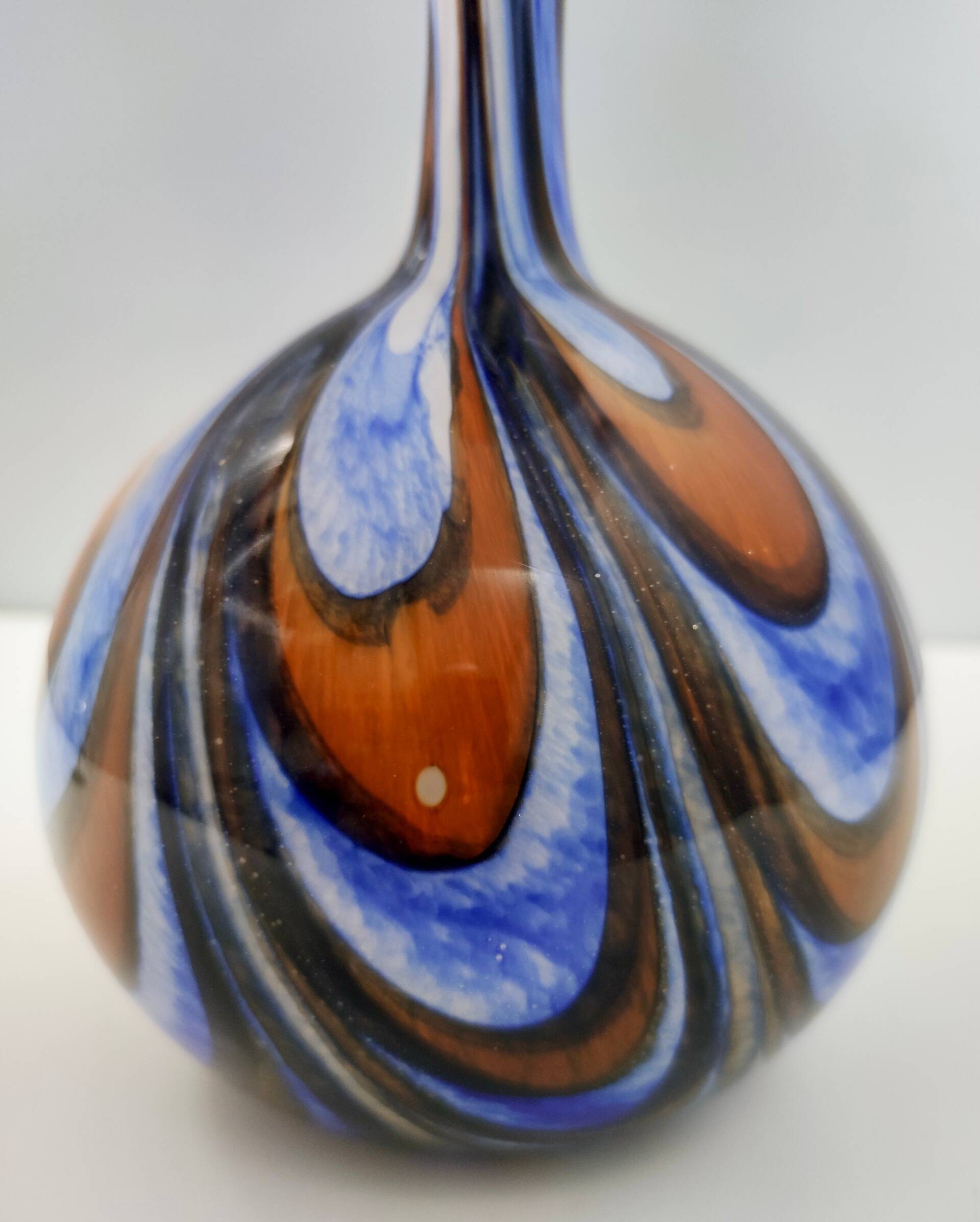 Large Orange, White and Blue Glass Vase by Opaline Florence, Italy