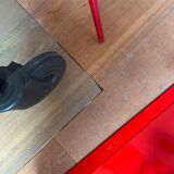 Gae Aulenti coffee table for Fontana Arte, transparent glass top with black cast iron supports, 1980s.