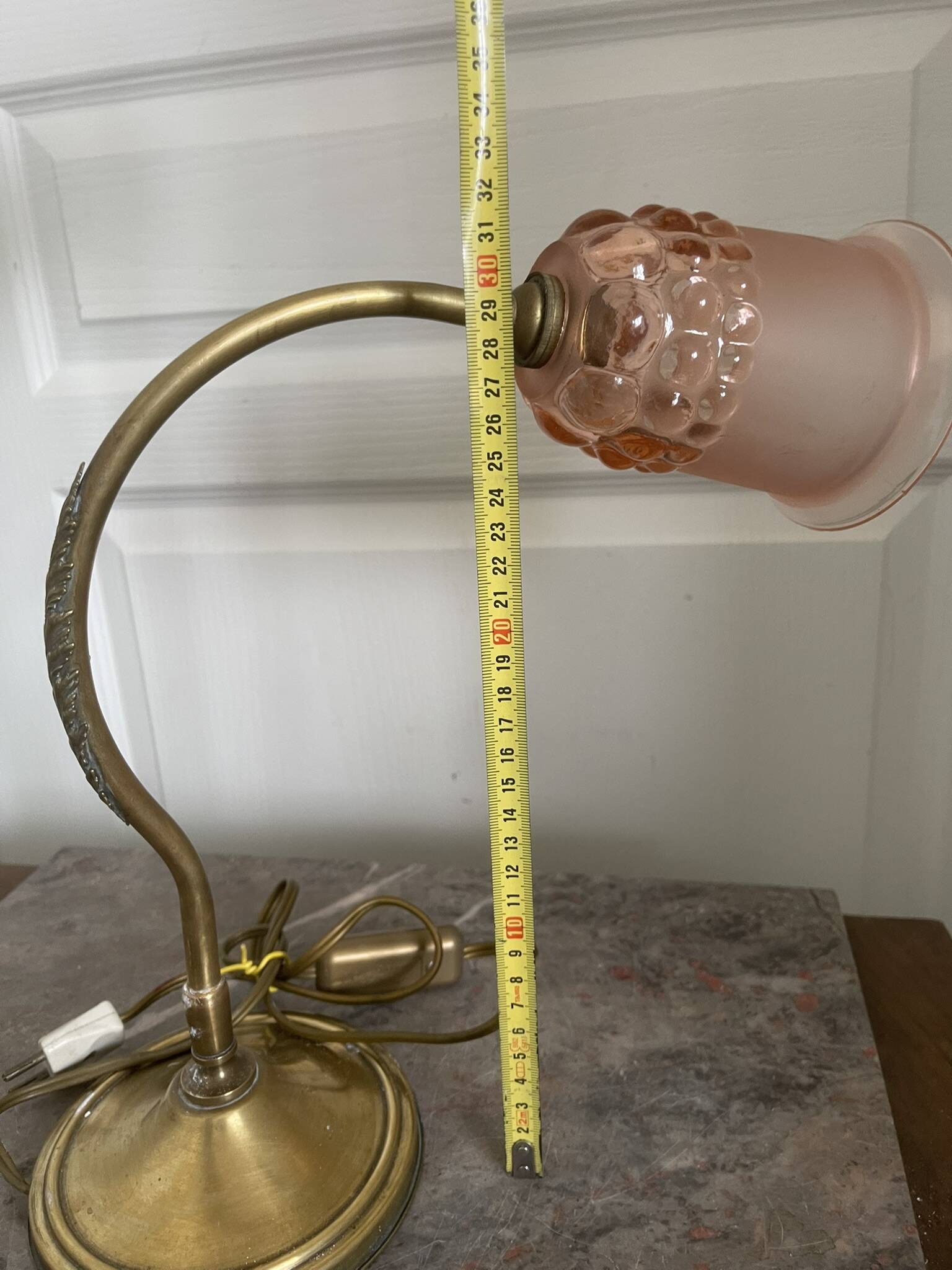 Antique Art Deco Swan Neck Table Lamp with Pink Glass Shade, France, 30cm