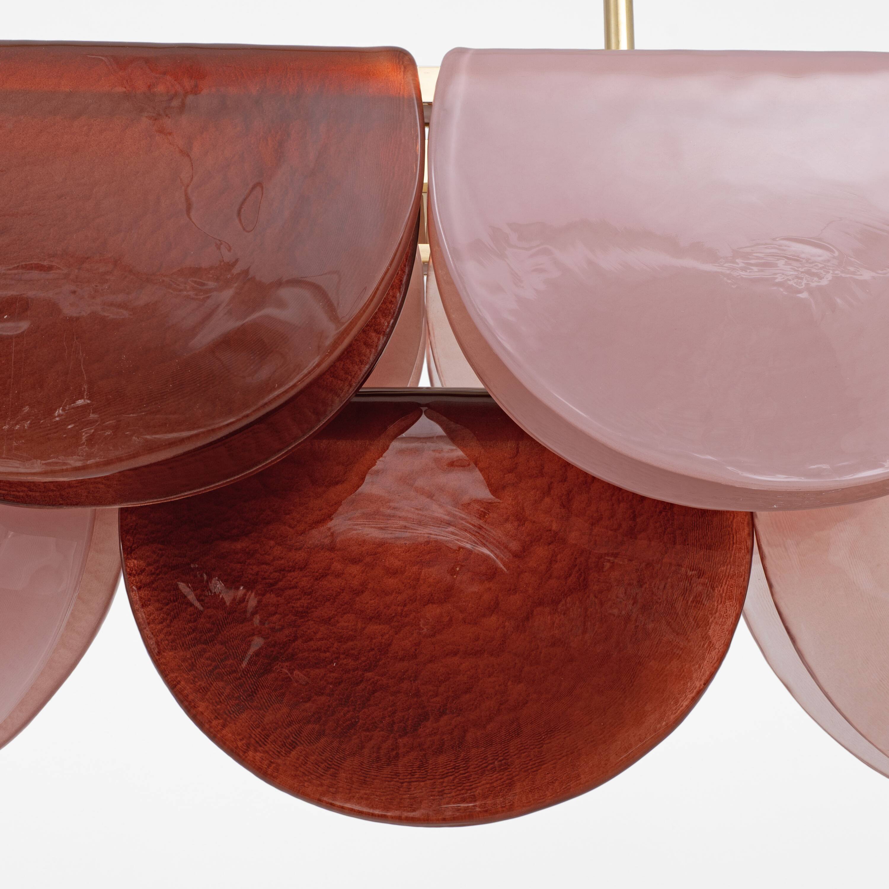 Italian Murano Glass and Brass Modular Linear Chandelier in Pink and Red