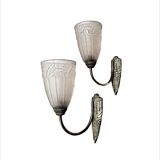 Pair of Art Deco pressed glass wall sconces