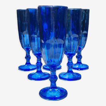 6 cobalt crystal blue champagne flutes