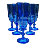 6 cobalt crystal blue champagne flutes