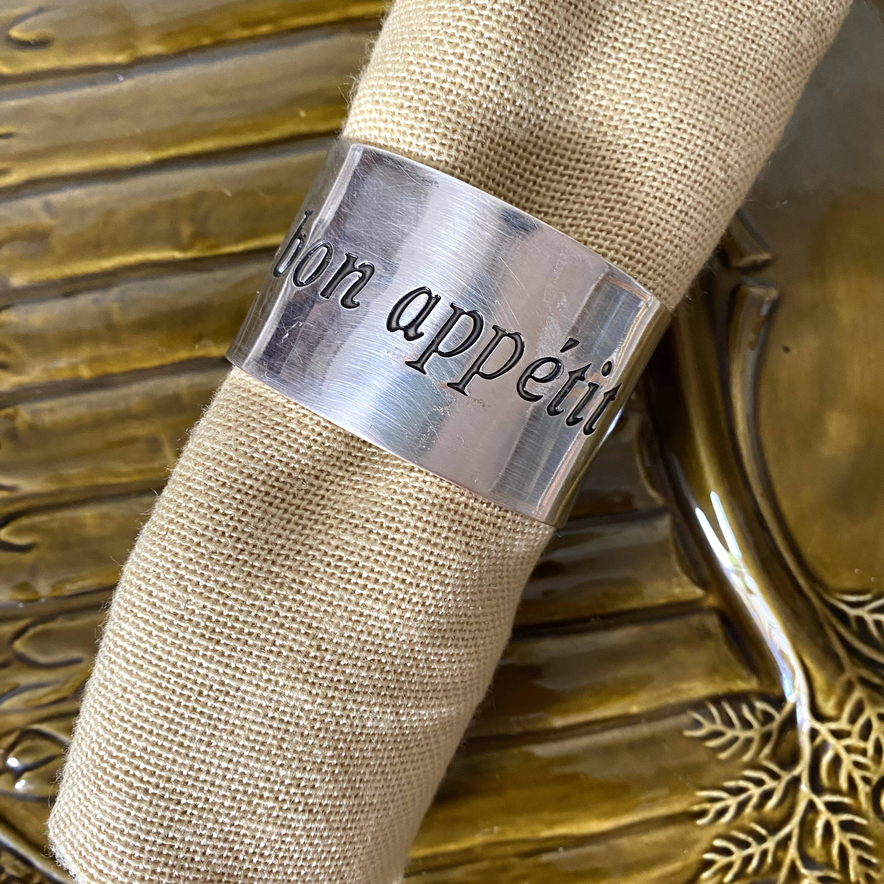Silver metal napkin rings Bon appetit