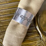 Silver metal napkin rings Bon appetit