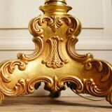 "Pique candle" double fire floor lamp in gilded bronze