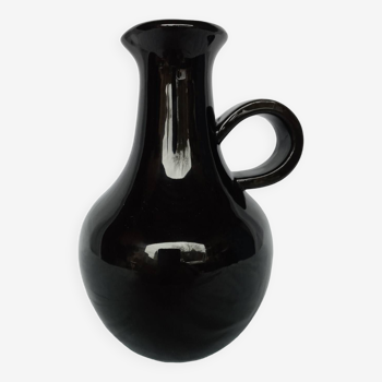 Vallauris enameled black ceramic pitcher