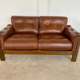 Vintage Danish mid-century cognac brown leather 2-seater Stouby 1970s