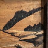 Tableau Alpin vintage années 50 - Sculpté et Pyrogravé - Ambiance Chal