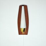 Scandinavian Modern Danish Wall Light in Teak, Brass and Opaline Glass, 1960s