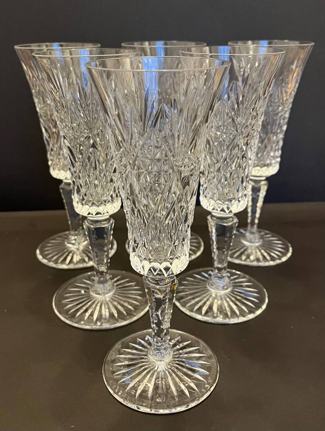 6 cut crystal champagne flutes