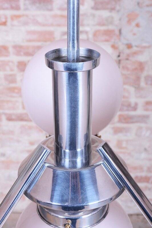 Art Deco Chandelier in Chrome-Plated Steel and Opal Glass, Czech, 1920s