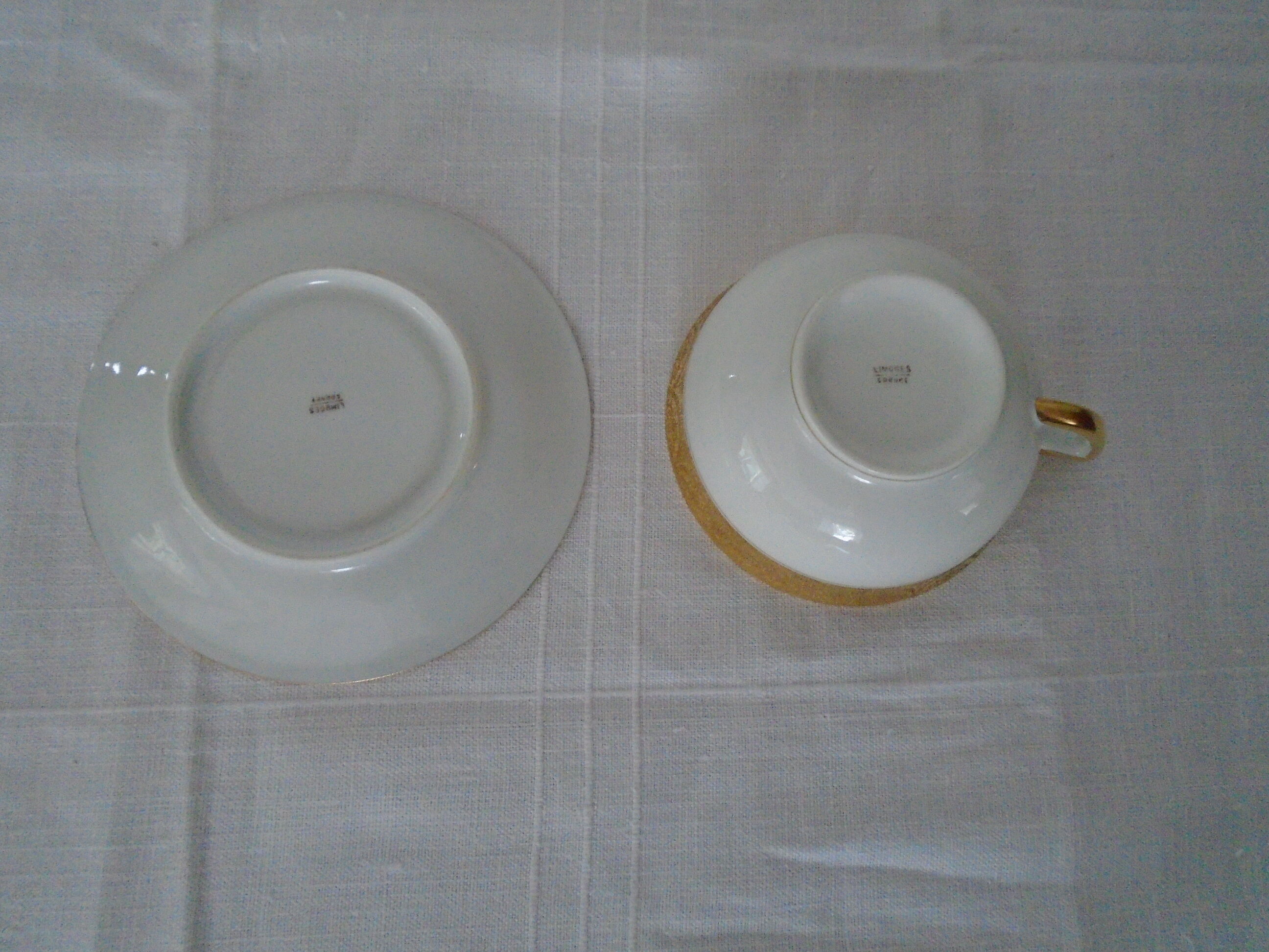 Cup and under cup porcelain Limoges white and gold chocolate coffee tea