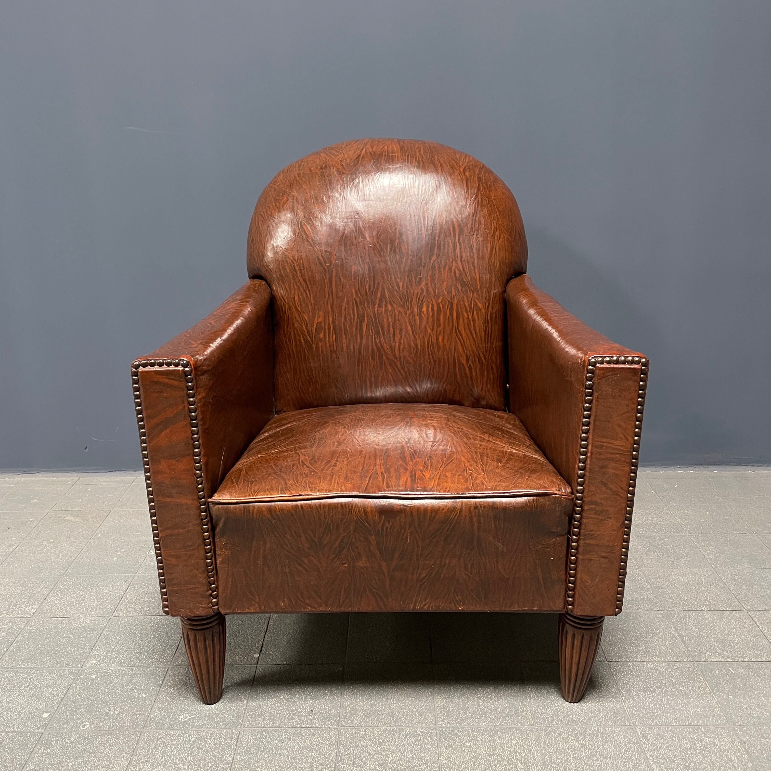 Leather art deco club chair from france, early 1900