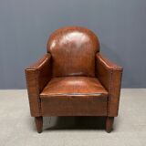 Leather art deco club chair from france, early 1900