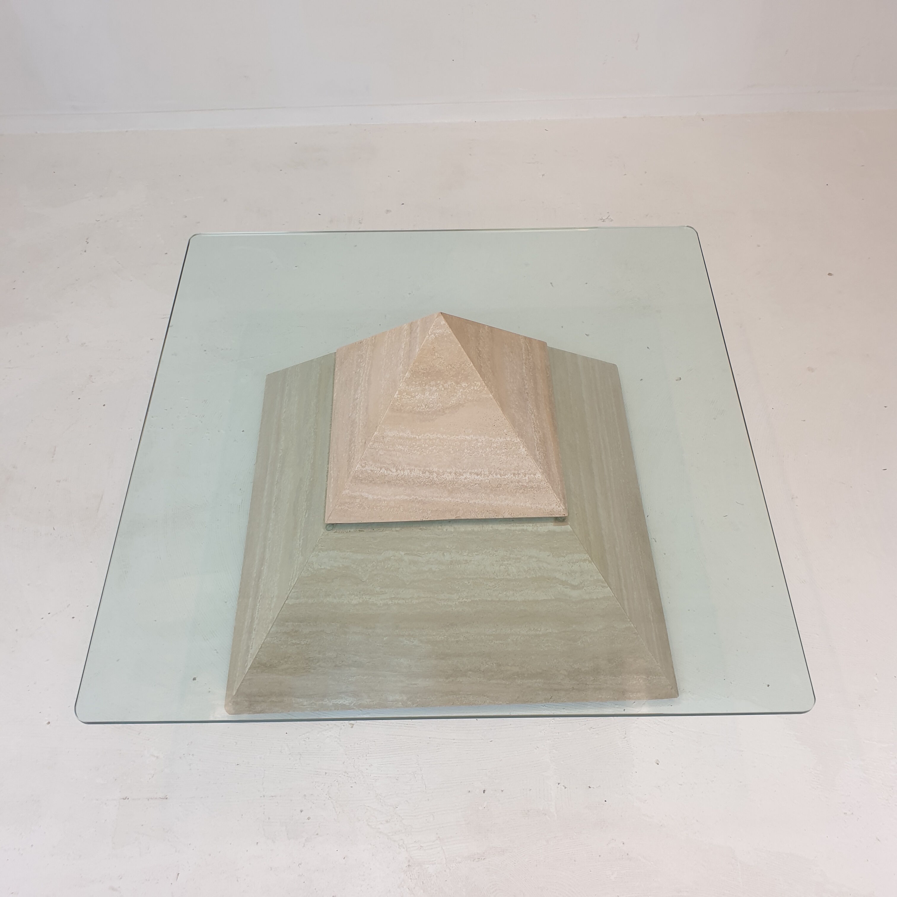 Italian Travertine Pyramid Coffee Table, 1980s