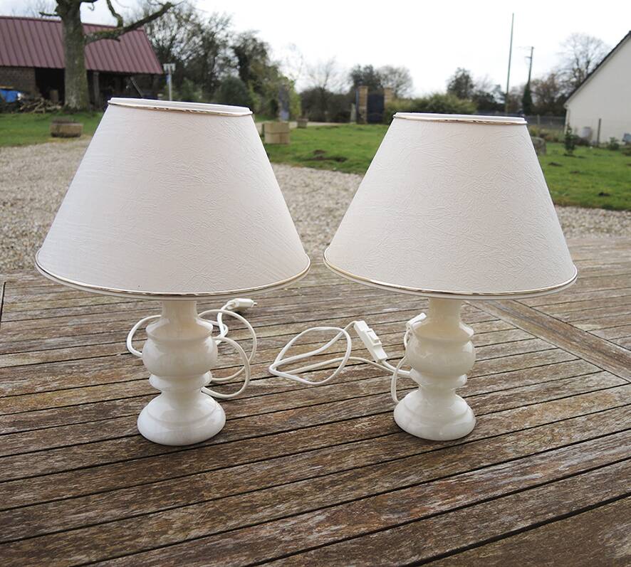 2 Antique Alabaster Bedside Lamps