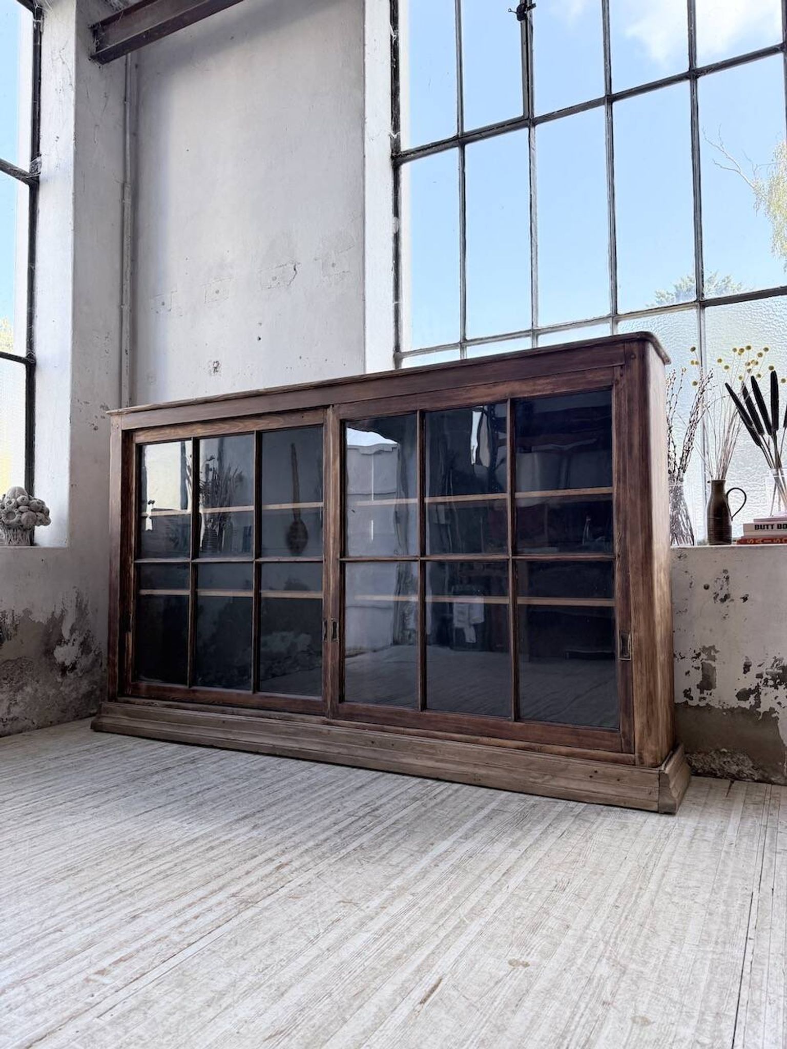 XXL industrial sideboard with glass doors