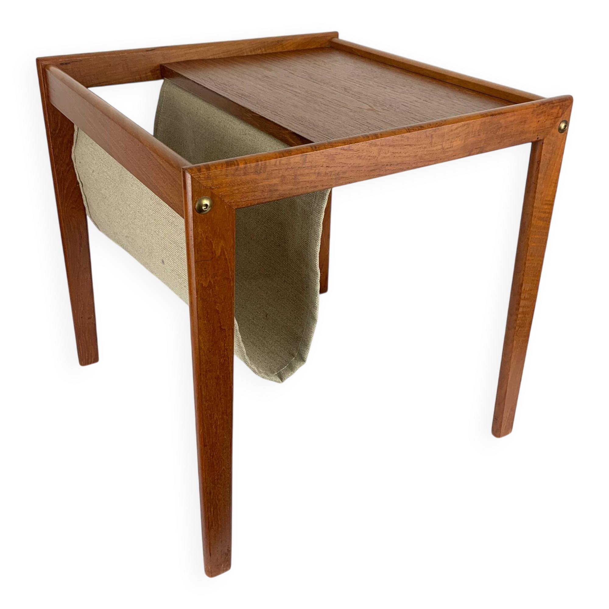 Danish teak side table with magazine rack, 1960s