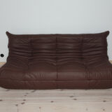 Togo 3 seater sofa in brown leather designed by Michel Ducaroy 1973