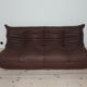 Togo 3 seater sofa in brown leather designed by Michel Ducaroy 1973