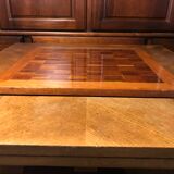 Antique checkers & chess board inlaid with vintage wood marquetry