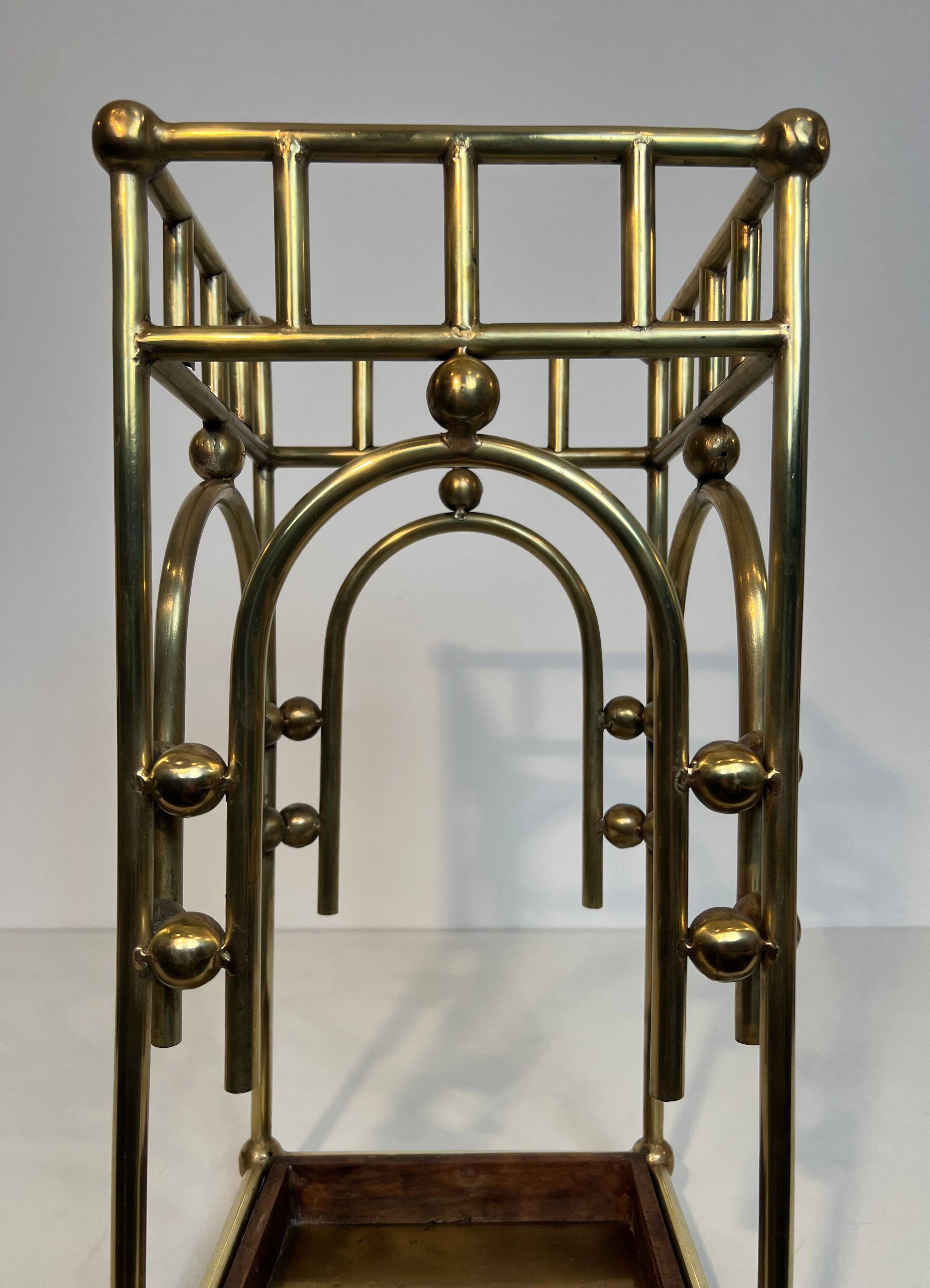 Modernist brass umbrella stand in the style of Joseph Hoffmann