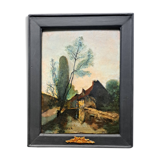 Impressionist painting, oil on wood signed - Northern school