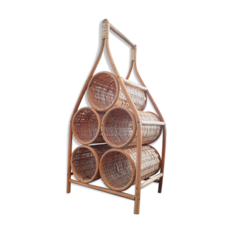 Porte-bouteille vintage année 60 en rotin