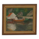 Huile sur toile originale européenne — Maison au bord du lac