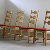 Vintage Danish Brutalist ladderback chairs in oak by Henning Kjærnulf, 1960s, set of 4