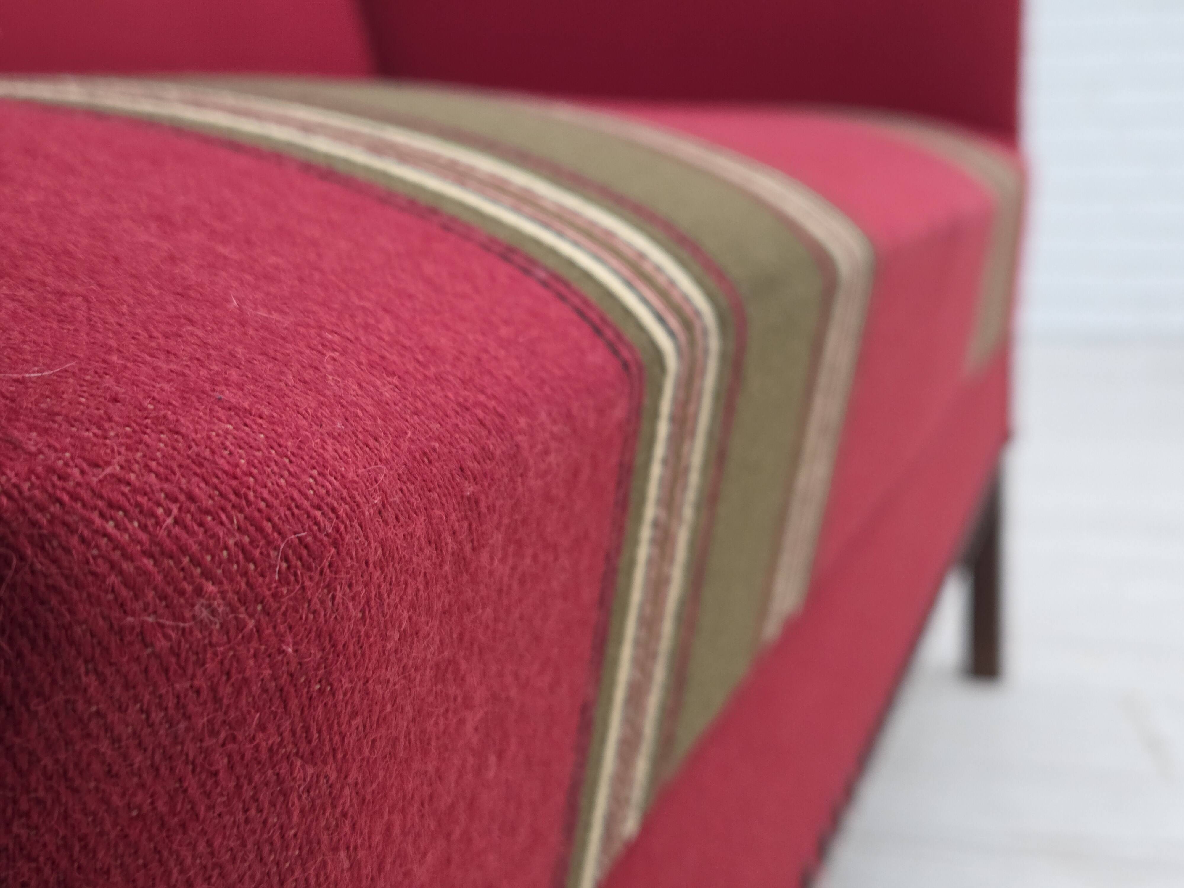 1970s, Danish 2-seater sofa, original red furniture wool, ash wood.