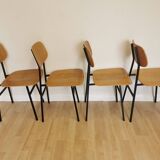 Set of 4 vintage school chairs / retro wooden dining chair with metal base / stol kamnik yugoslavia