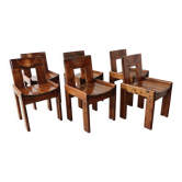 Series of 6 brutalist vintage chairs by Silvio Coppola Fratelli Montina edition, 1970