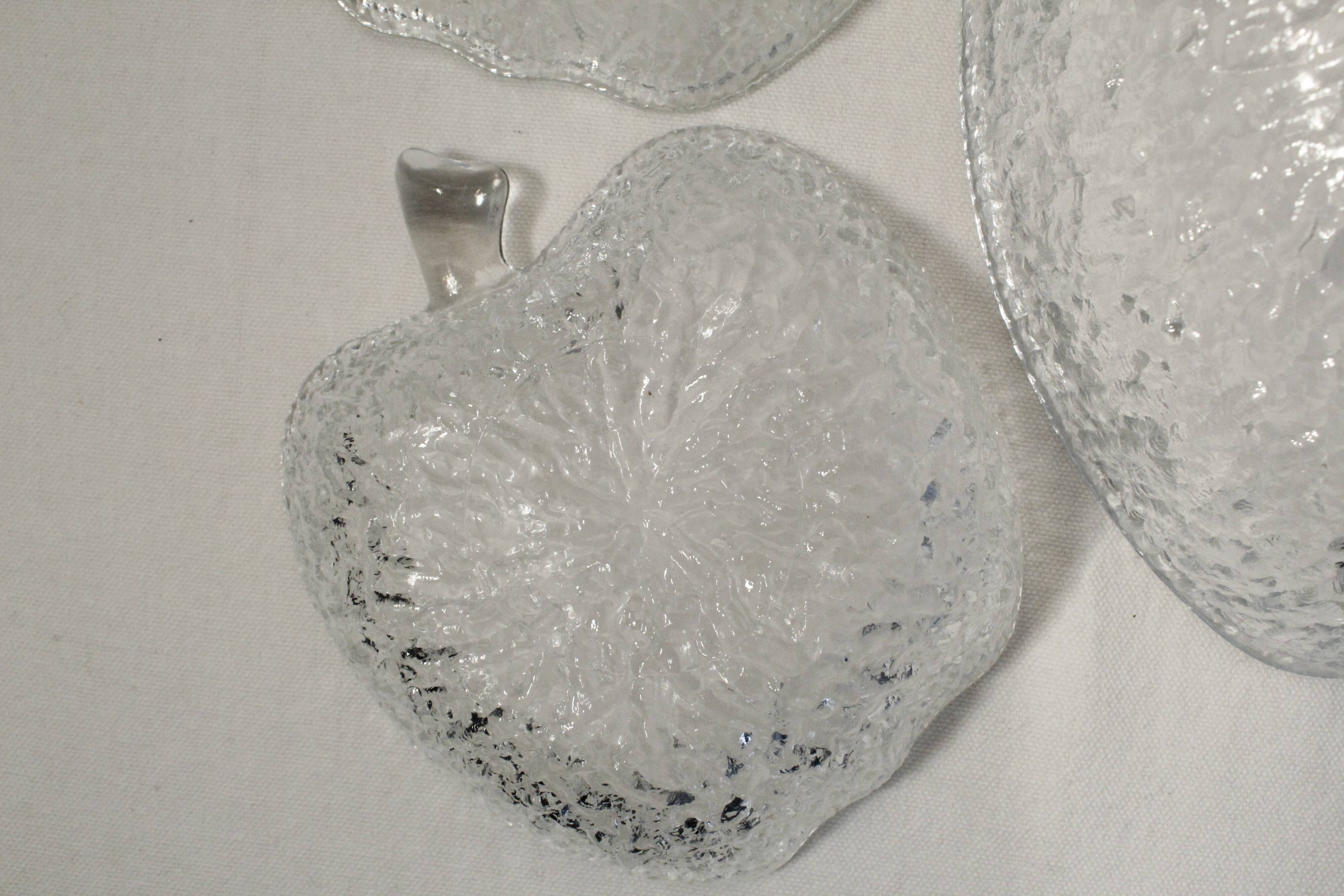 Salad bowl & 4 dessert cups, apple shape in clear glass