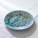 19th-century trio of plates in turquoise bird majolica.