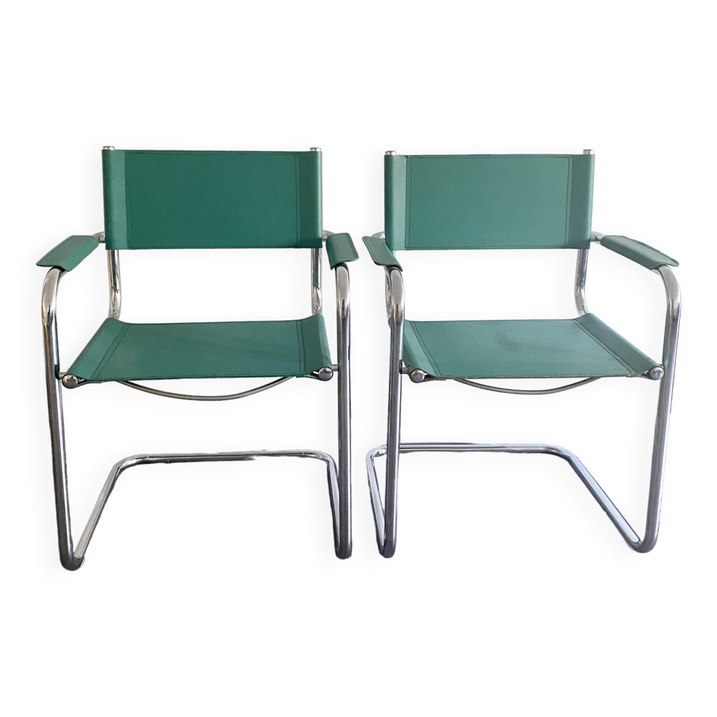 Paire de fauteuils en simili cuir et chrome | Selency