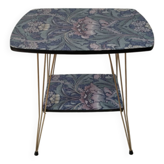 Side table, pedestal table, vintage, revamped, 50s, William Morris pattern