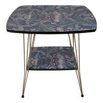 Table d'appoint , guéridon, vintage, relooké , années 50, motif William Morris