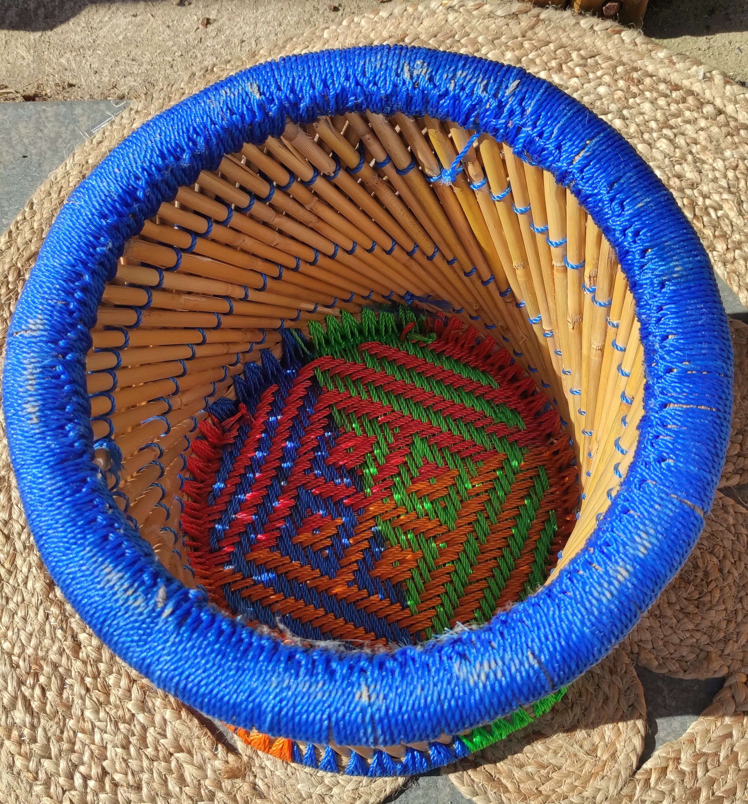 Bamboo stool and ethnic and bohemian rope