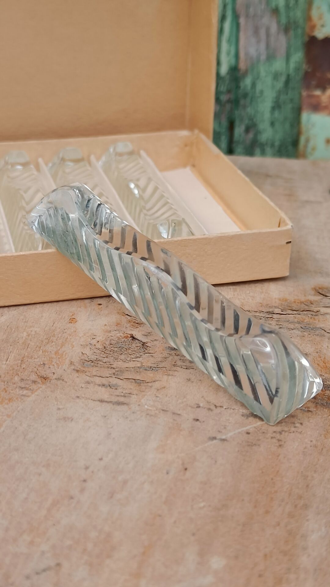 Lot de 12 porte-couteaux doubles vintage en cristal avec boîte