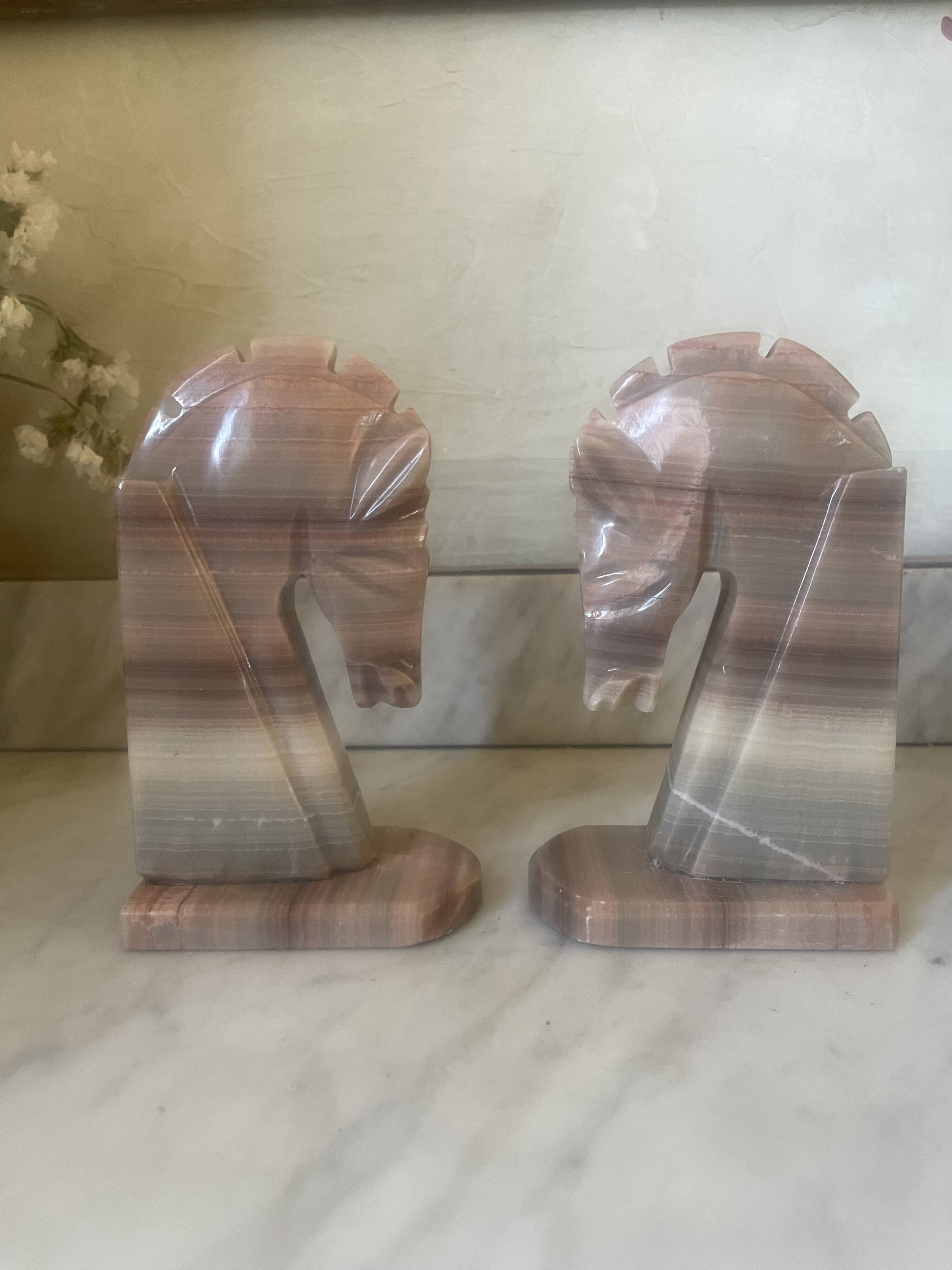 Vintage onyx horse head bookends