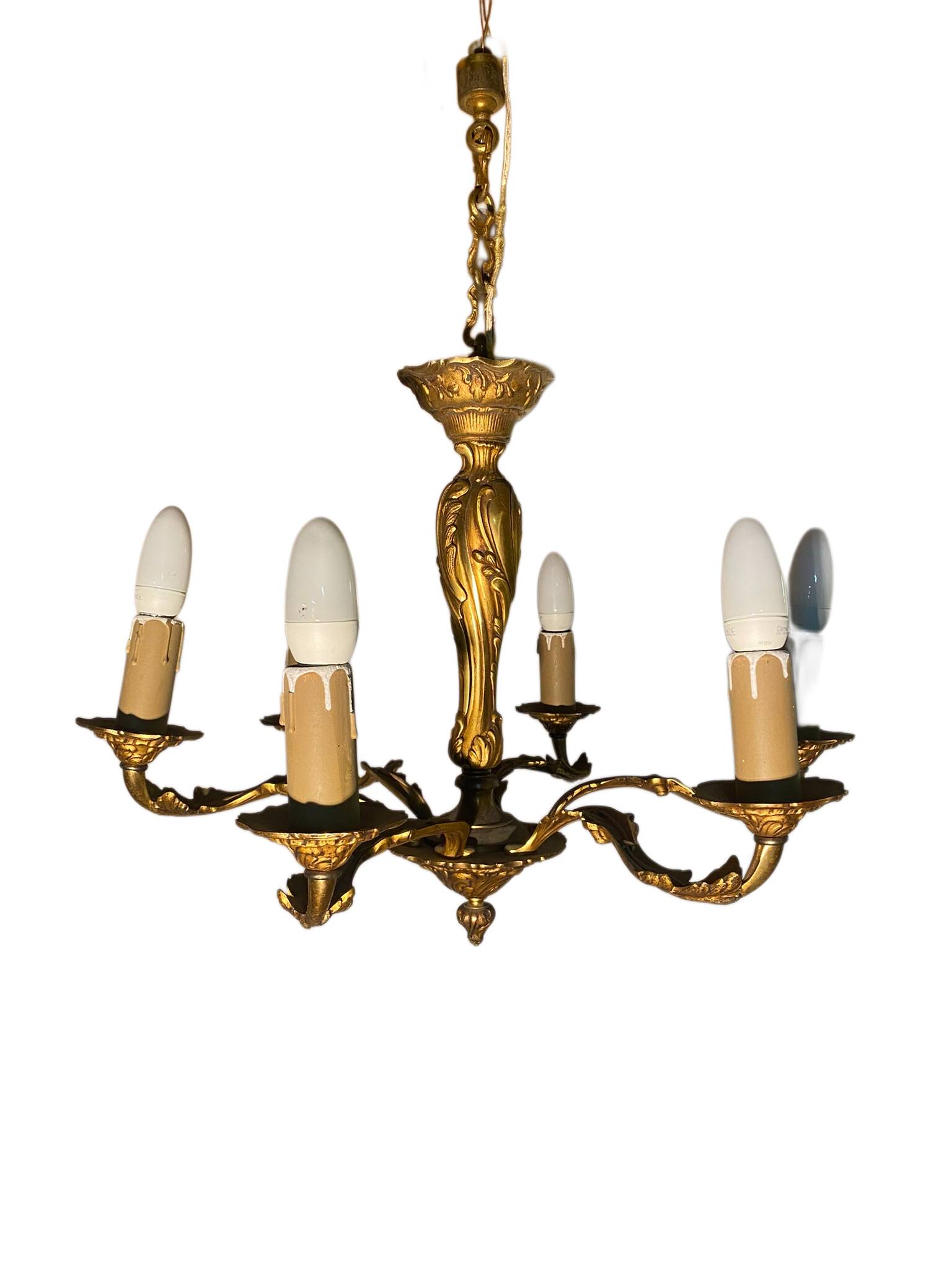 Vintage 6-Light Gold Brass Chandelier - Classic Style