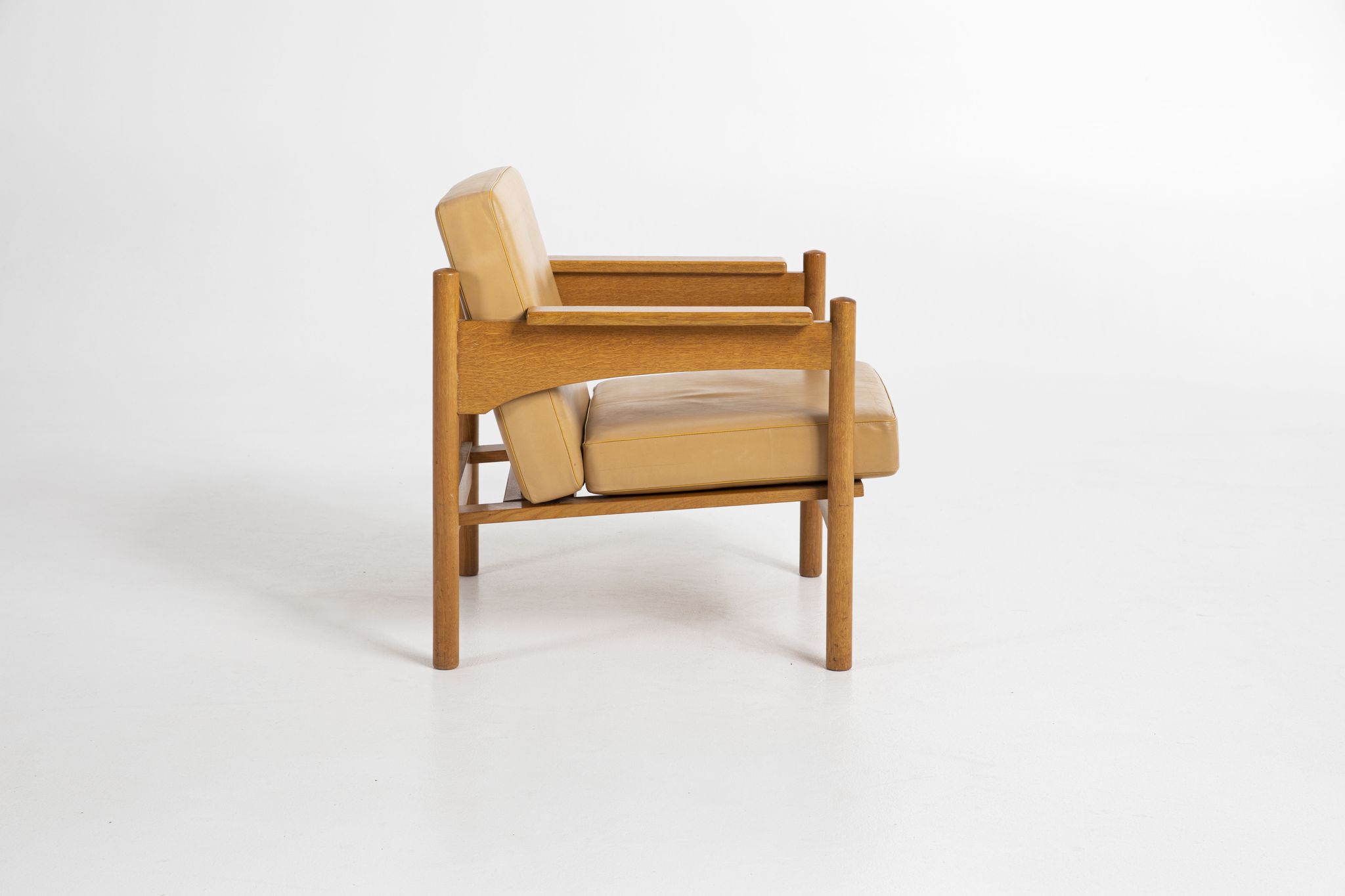 Pair of Oak and Leather Armchairs by Uluv Krasna Jizba, 1960s