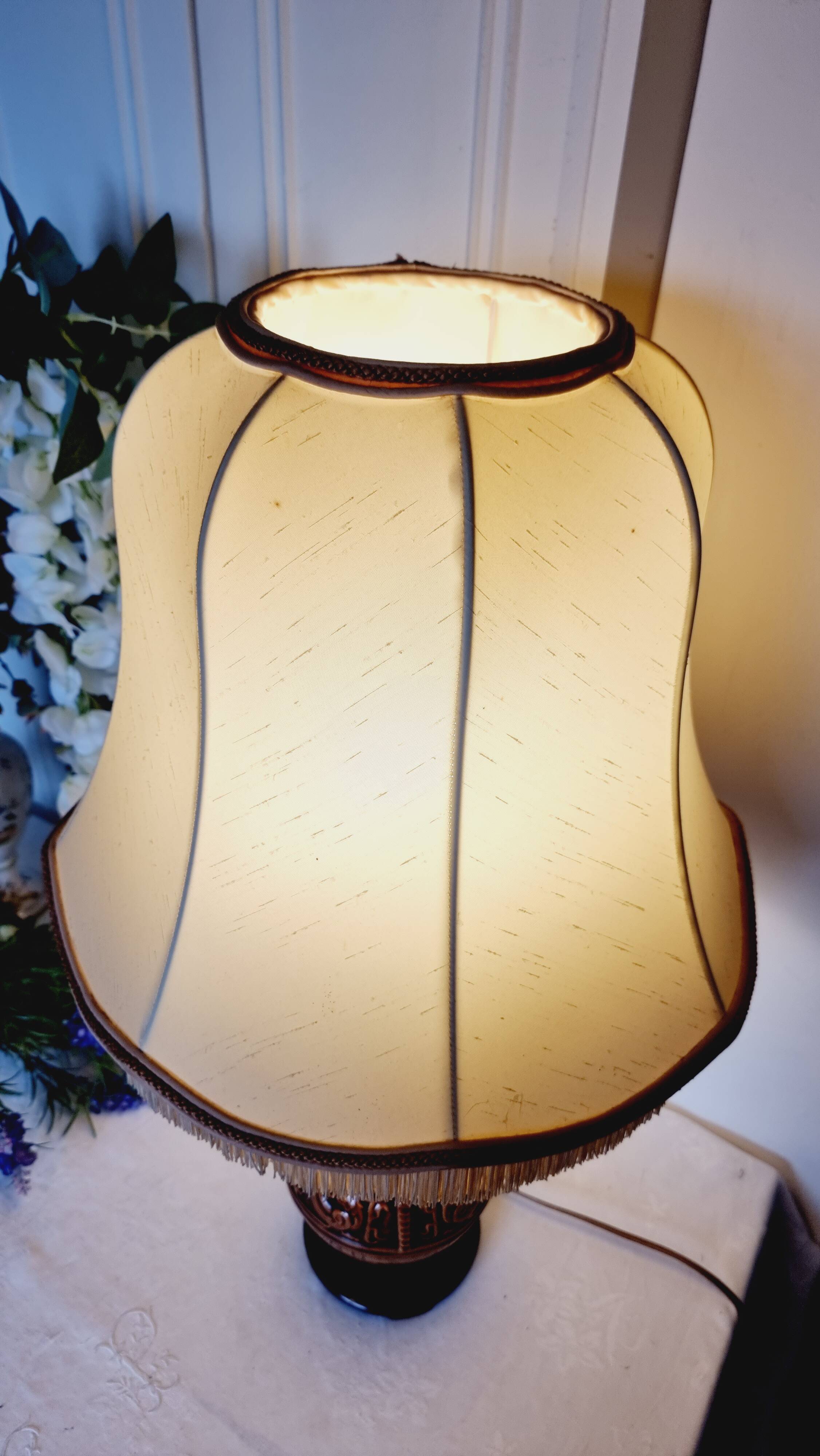 Large vintage table lamp in glazed ceramic, Oriental style 50s-60s.