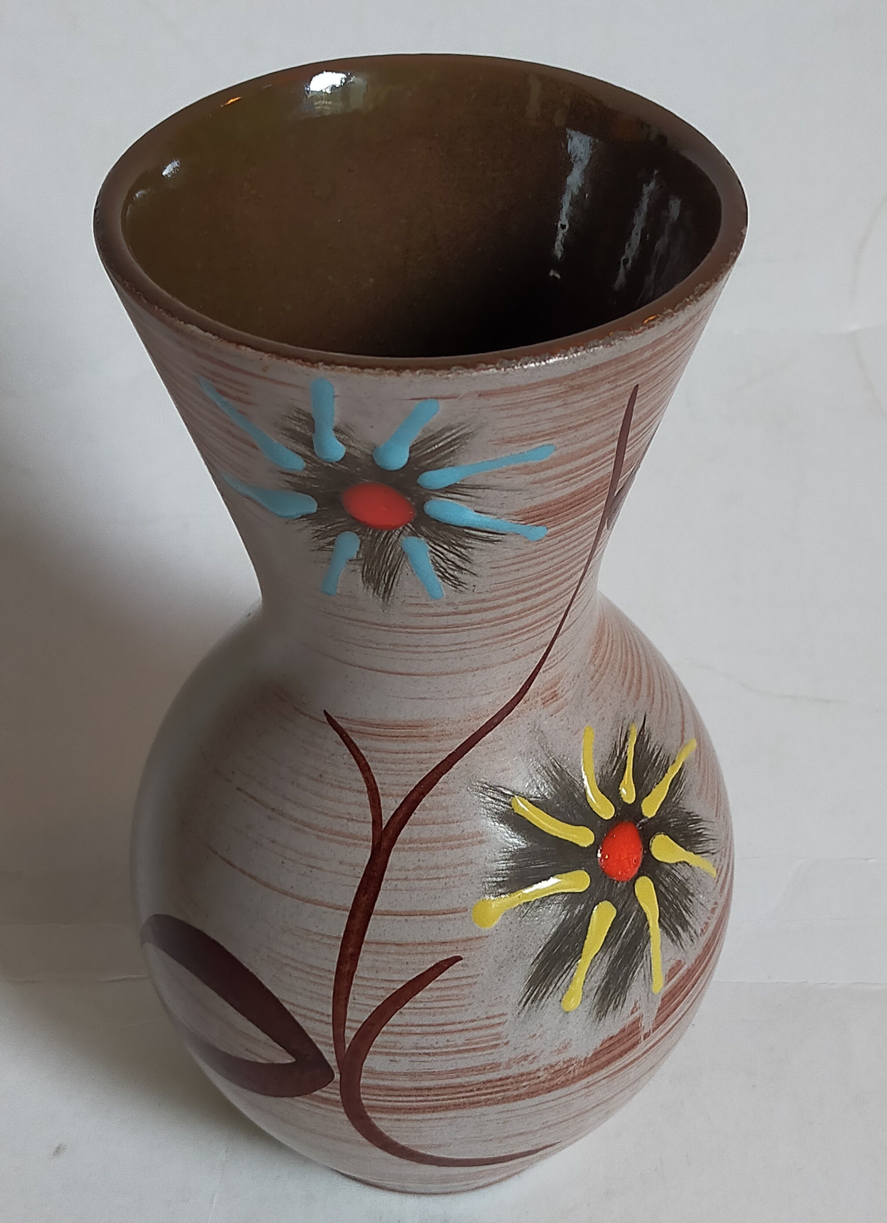 German ceramic vase west-germany with two flowers model n°1256
