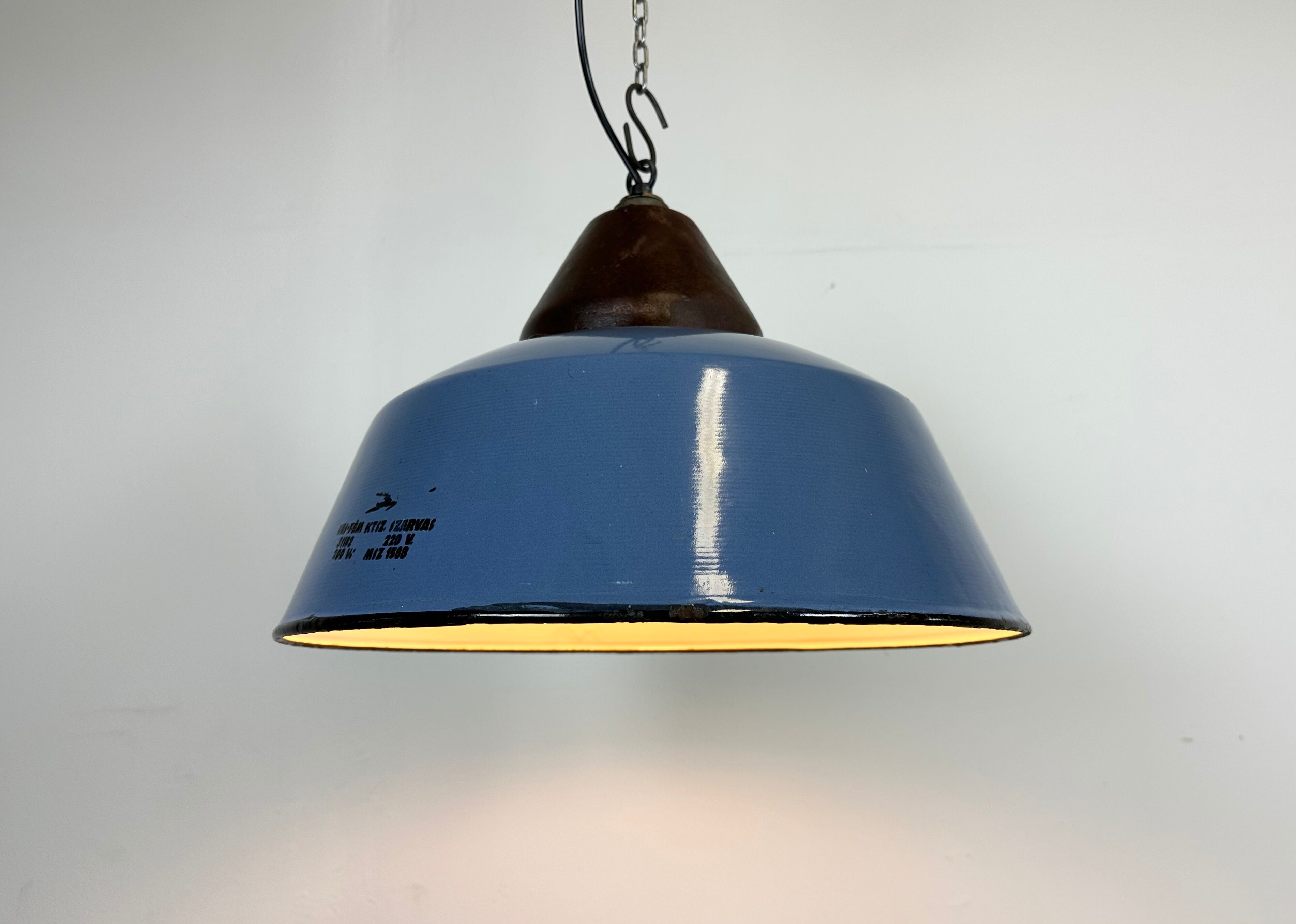 Industrial Blue Enamel and Cast Iron Pendant Light, 1960s