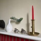 Duo of salt shaker and pepper in the shape of a bird in silver metal and its basket